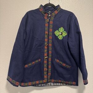 Nepal 100% Wool Blue Jacket Size M Yin Yang Hippy Boho Warm Unique Gift